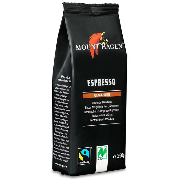 Espresso beans milled Fairtrade Naturland Mount Hagen organic 6x250g softpack