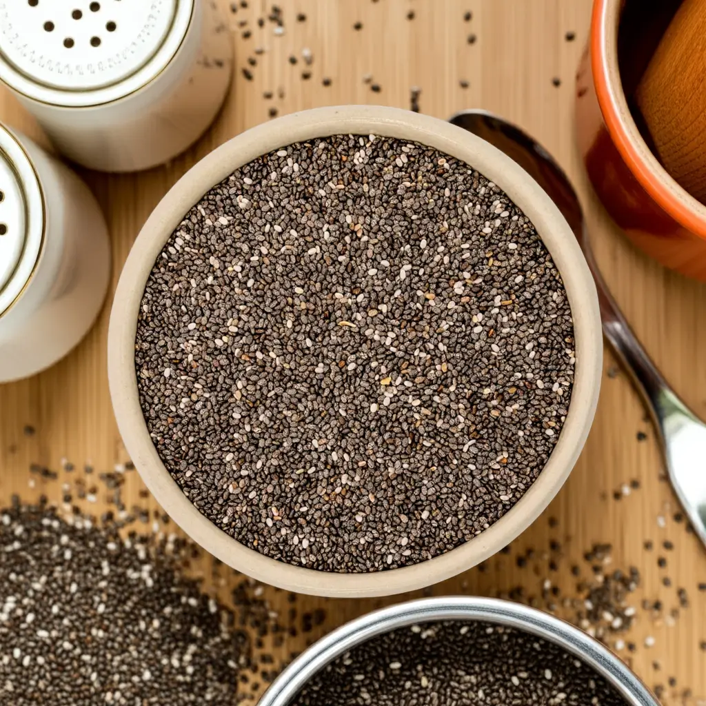Chia seeds in a bowl on a set table