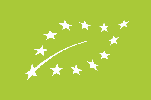 Green EU organic logo with a leaf symbol made of white stars