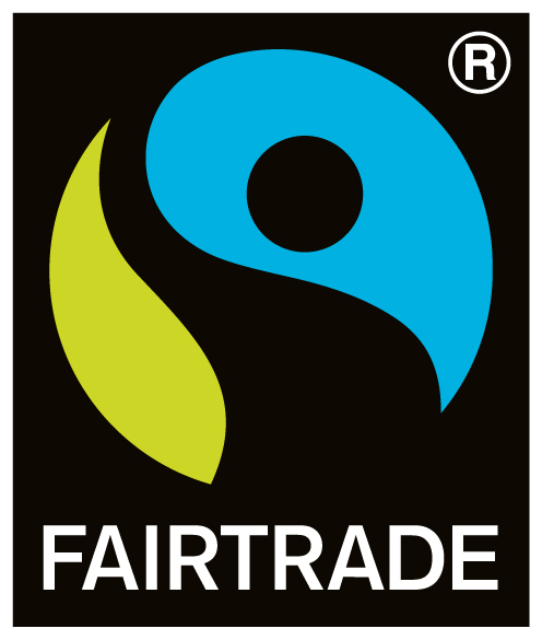 Fairtrade seal with graphic and the word Fairtrade
