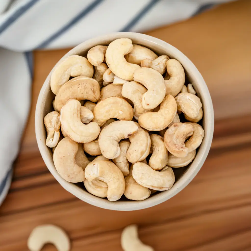 Cashew nuts in a bowl on a table